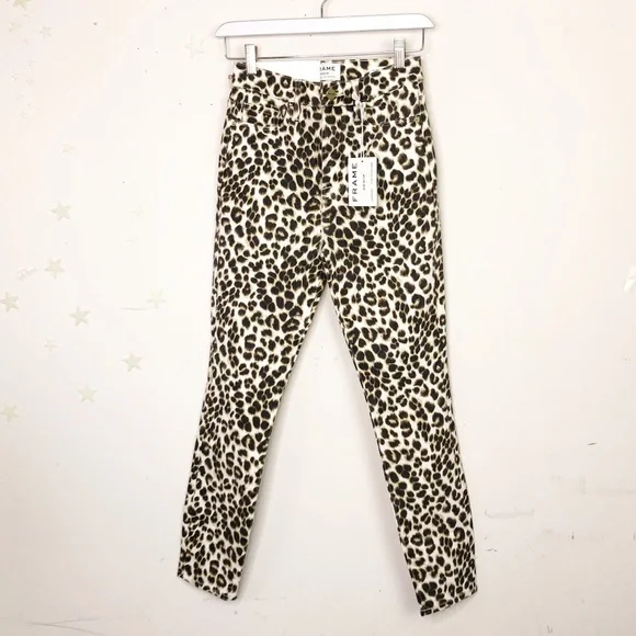 𝅺Frame Ali high rise cigarette leopard print jeans
